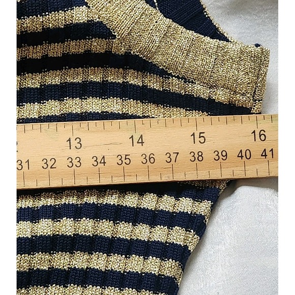 Vtg 70s CRISSA LINEA‎ ITALIANA Wool Knit Sleeveless Sweater Gold Navy Striped - Picture 6 of 7